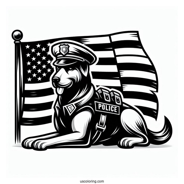 Police K-9 Unit With American Flag To Color