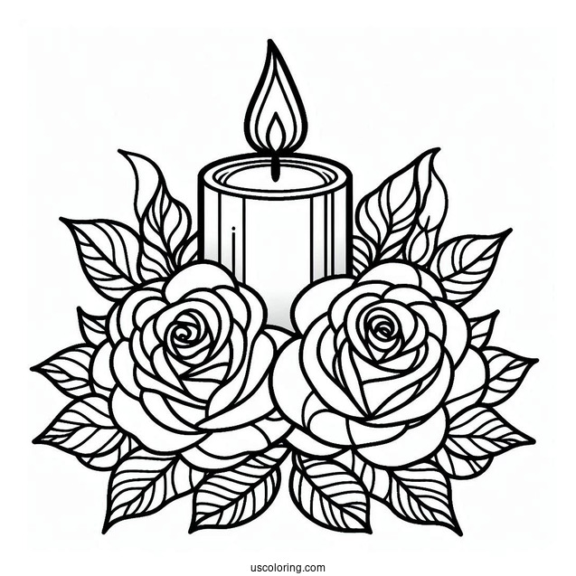 Candle With Two Roses Stained Glass Coloring Page