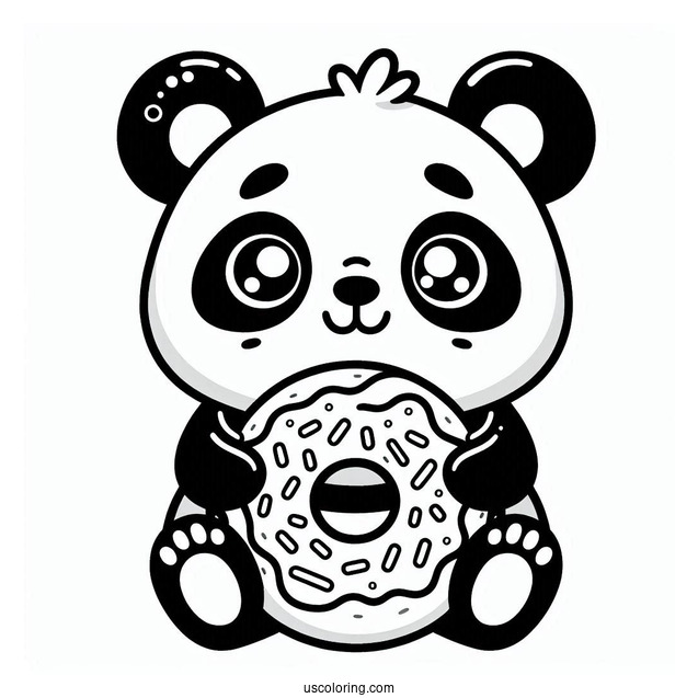 Panda Coloring Page Donut Treat with Ears and Face For Preschoolers