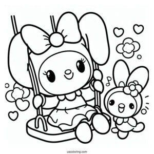 My Melody Coloring Page On Swing For Preschoolers