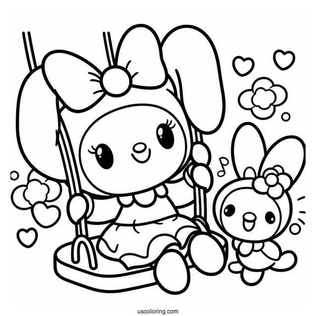 My Melody Coloring Page On Swing For Preschoolers