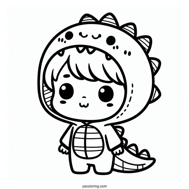 Cute Coloring Page Little Boy Wearing A Dinosaur Onesie