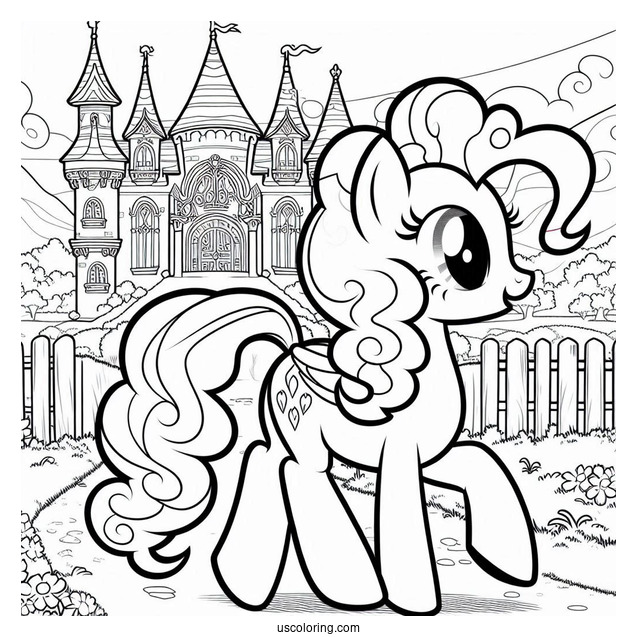 Pinkie Pie Coloring Page Trotting Outside Of A Castle