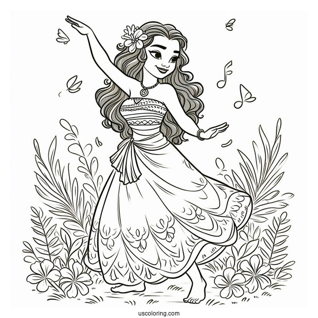 Princess Coloring Page Of Moana Dancing