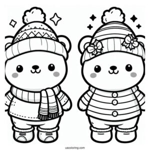 Kawaii Christmas Polar Bear Coloring In