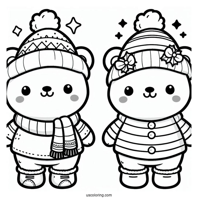 Kawaii Christmas Polar Bear Coloring In