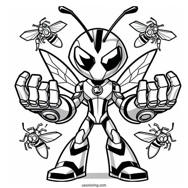 Ben 10 Coloring Page Of Stinkfly In Front Of Omnitrix