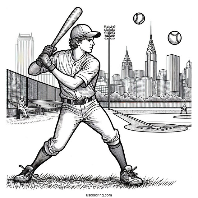 Baseball Players On The Pitch To Color