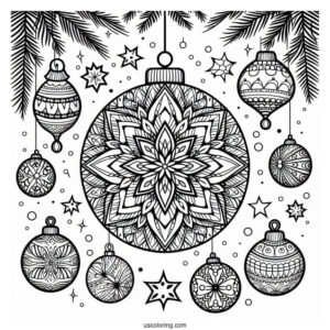 Christmas Mandala Coloring Page Baubles