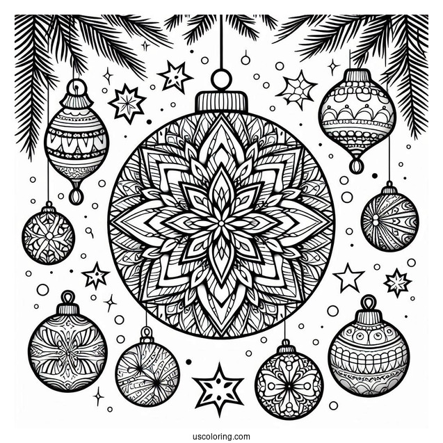 Christmas Mandala Coloring Page Baubles