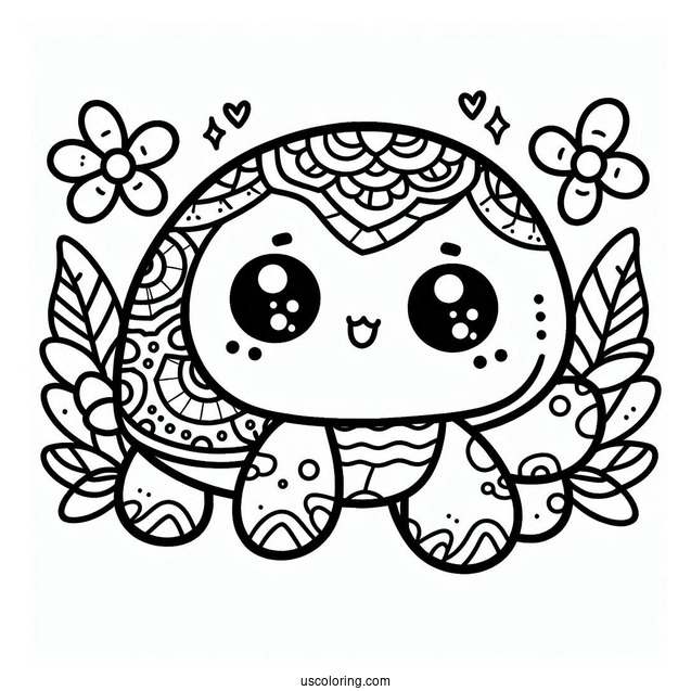 Cute Kawaii Turtle Coloring Page For Preschoolers