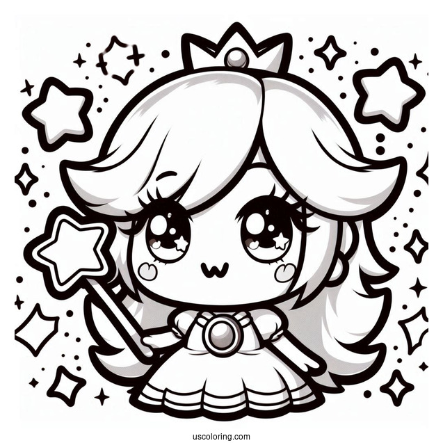 Chibi Rosalina Coloring Page With Star Wand For Preschoolers