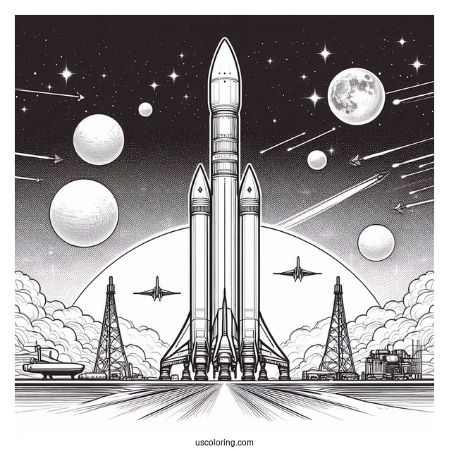 SpaceX Falcon Heavy Rocket Coloring Sheet