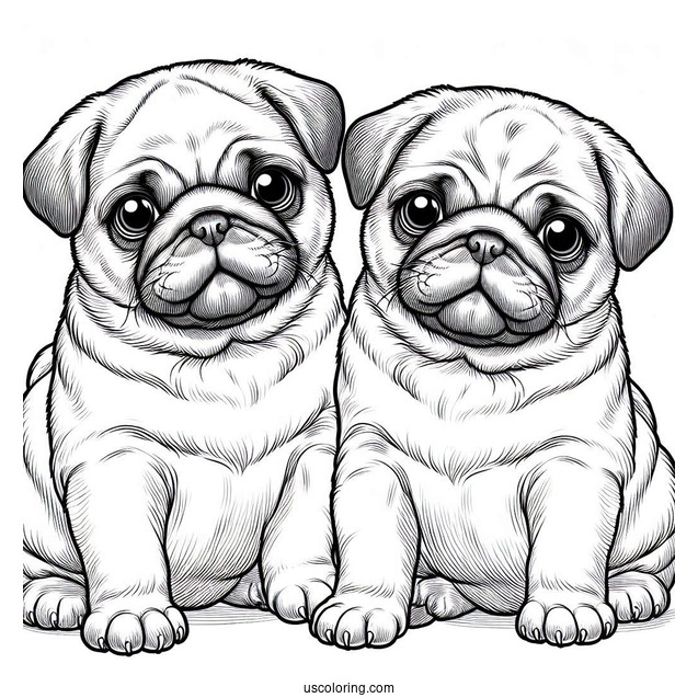 Two Cute Pug Puppies To Color