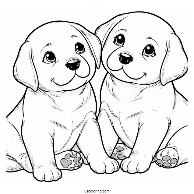 Two Cute Labrador Puppies Coloring Sheet