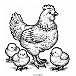 Mother Hen With Newborn Chicks To Color