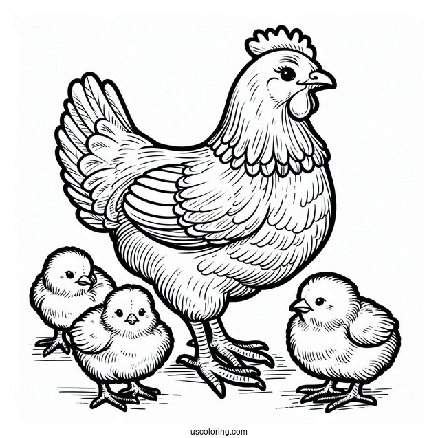 Mother Hen With Newborn Chicks To Color