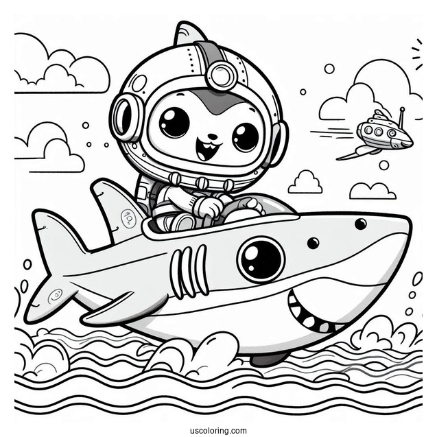 Octonauts Coloring Page Of Kwazii Riding Shark Ship Over The Ocean