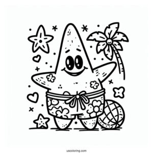 Patrick Star Coloring Page In Hula Shirt And Shorts