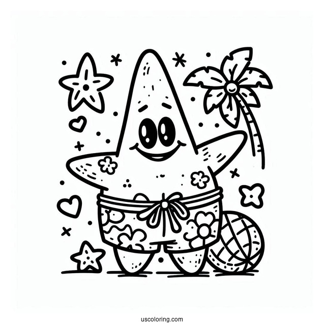 Patrick Star Coloring Page In Hula Shirt And Shorts