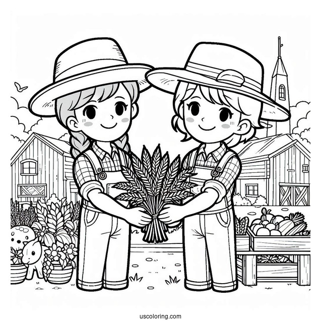 Two Farmers Presenting Harvest For Sale