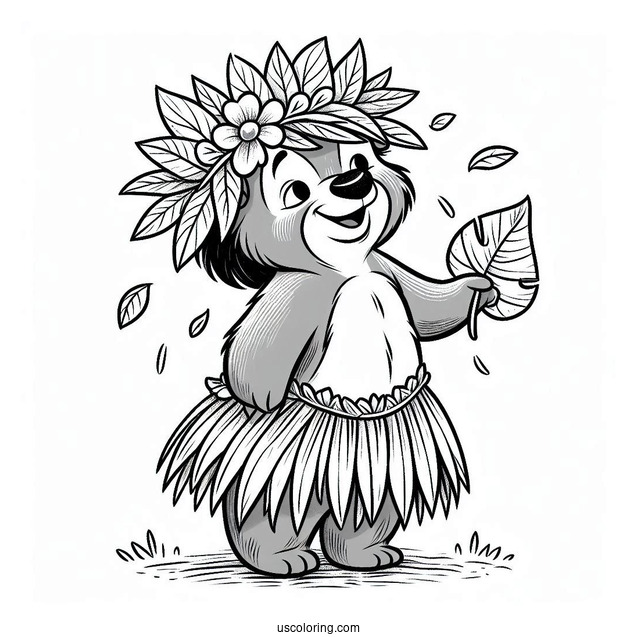 Jungle Book Coloring Page Of Balooo Wearing Hula Skirt And Leaf Headdress For Kids