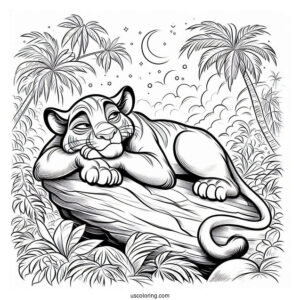 Jungle Book Coloring Page Of Bagheera Resting On Rock