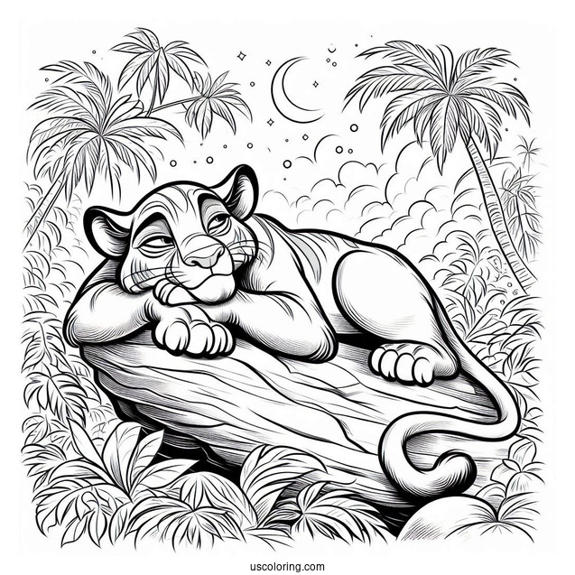 Jungle Book Coloring Page Of Bagheera Resting On Rock