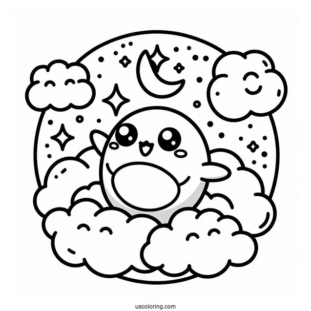 Tamagotchi Coloring Page Of Lovelitchi On The Clouds For Kids