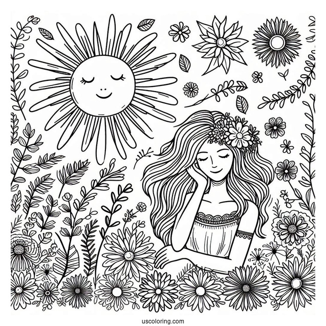 Stay Sunny With Sun And Flowers Summer Coloring Page For Kids