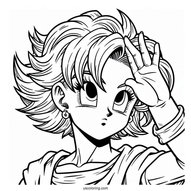 Dragon Ball Z Coloring Page Of Young Bulma With Hands Raised