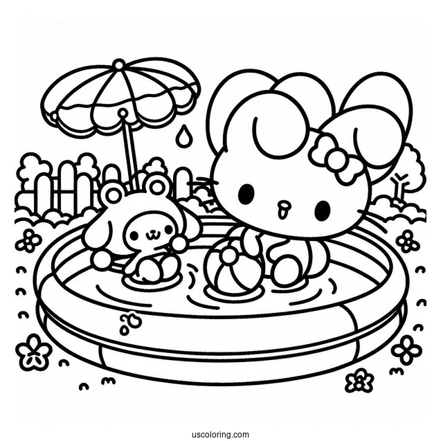 Sanrio Coloring Pages Of Keroppy And My Melody Playing In Pool Park