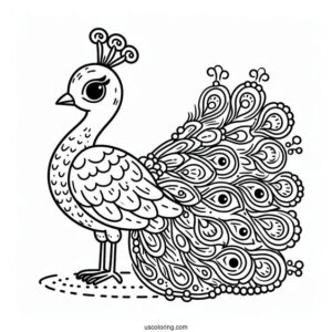 Cute Peacock Coloring Picture For Preschoolers