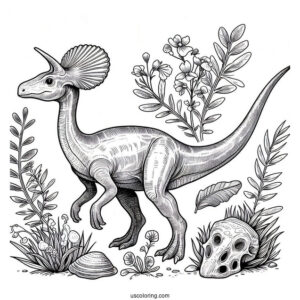 Parasaurolophus Coloring Page Fossil