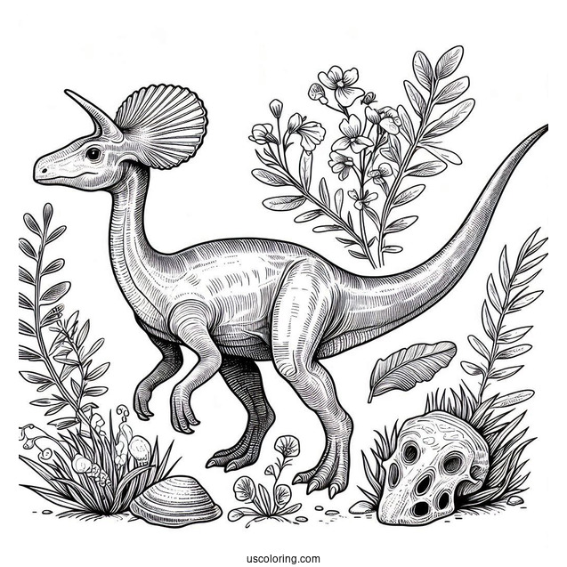 Parasaurolophus Coloring Page Fossil