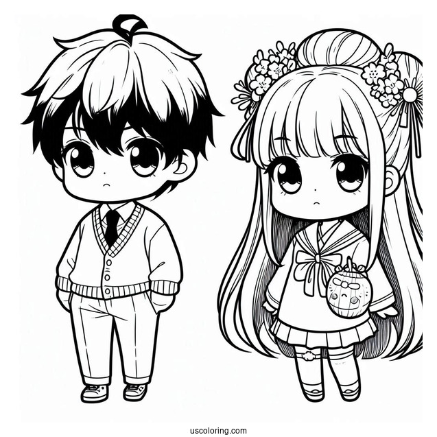 Manga Coloring Page Of Kawaii Fudo Shigeki And Haruyo Iwata For Kids