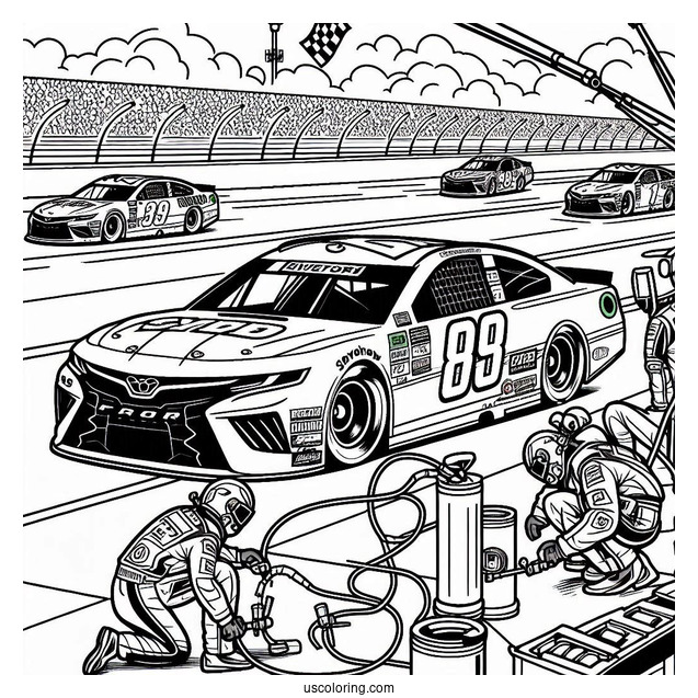 NASCAR Coloring Page Car In Pit Stop During Race