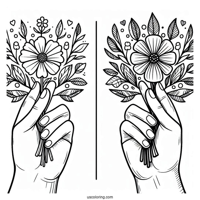 Easy Hands Holding Up A Floral Peace Coloring Page
