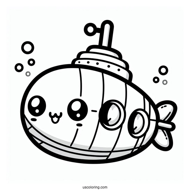 Kawaii Submarine Coloring Page For Preschoolers