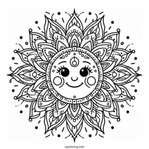 Easy Smiling Sun Mandala Coloring Page For Kids