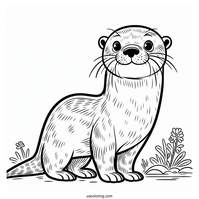 Simple Otter Coloring Page Standing For Kids
