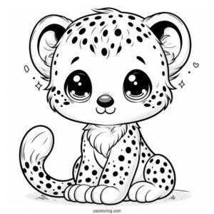 Kawaii Baby Cheetah Coloring Page Sitting Down