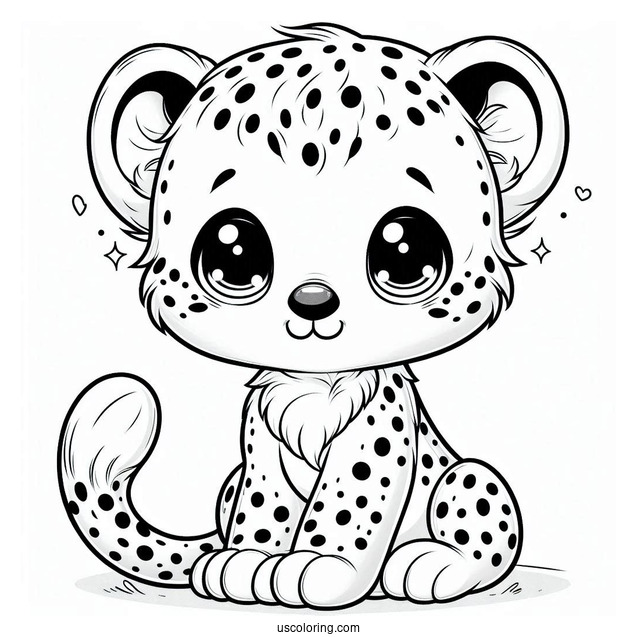 Kawaii Baby Cheetah Coloring Page Sitting Down