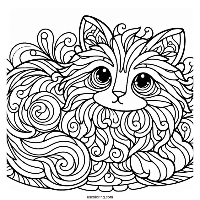 Furry Cat Stained Glass Coloring Page For Kids