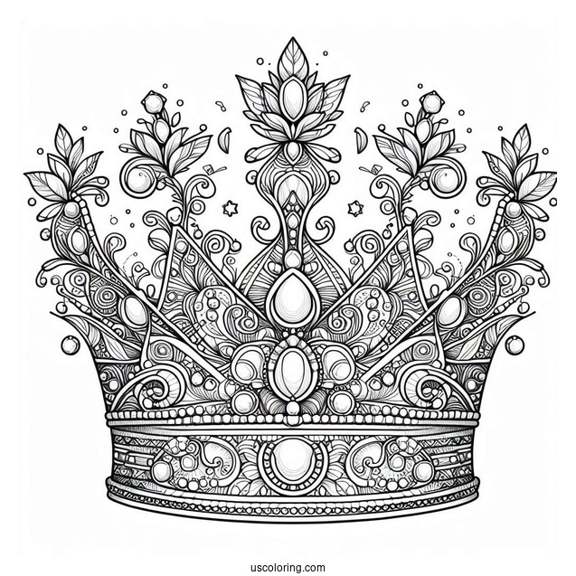 Intricate Crown With Gems Coloring Sheet