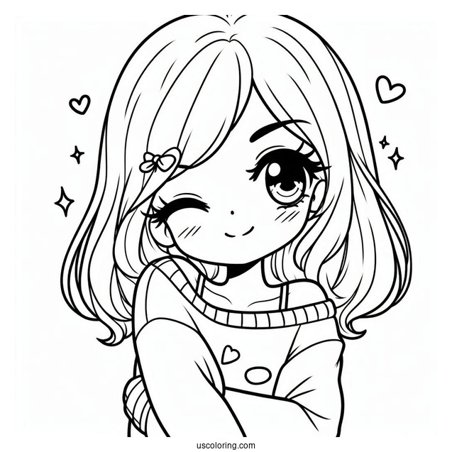 Cute Coloring Page Girl In Sweatshirt Winking