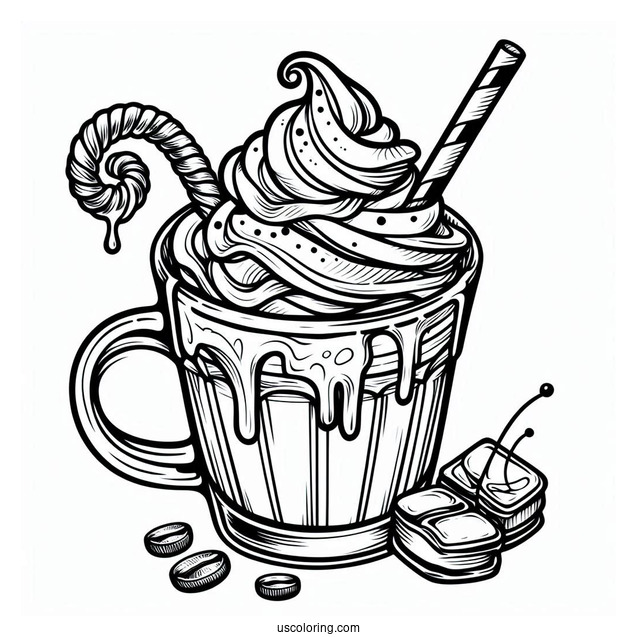 Iced Coffee Coloring Pages Of Whipped Cream And Syrup