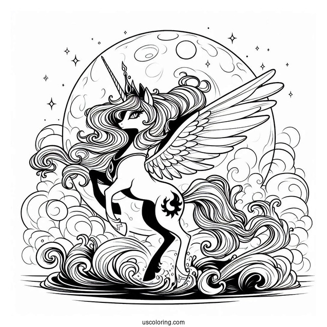 Princess Luna Coloring Page Rearing In Front Of Full Moon