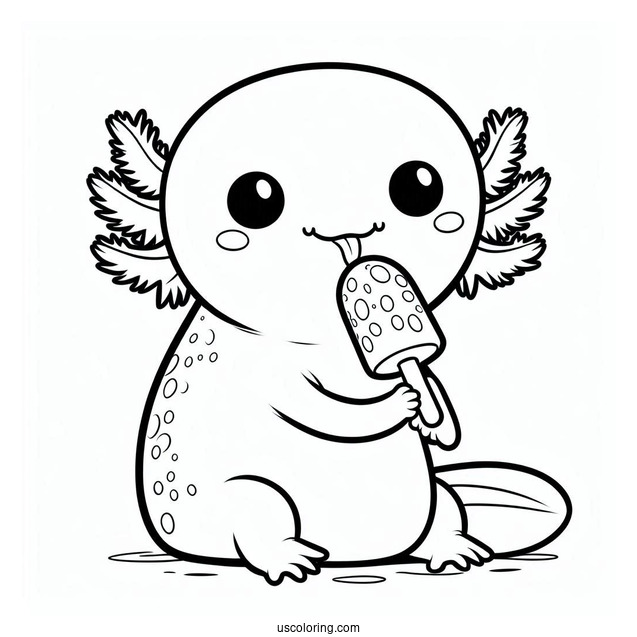 Axolotl Coloring Page Eating A Popsicle For Kids