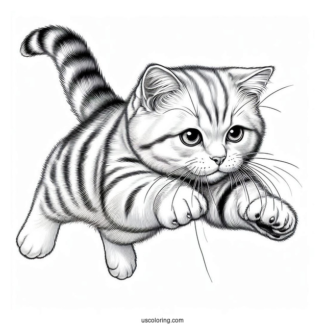 Realistic Cat In Mid Air Coloring Page